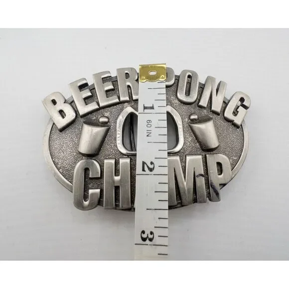 Beer Pong Champ Silver Men's Belt Buckle - Picture 3 of 4